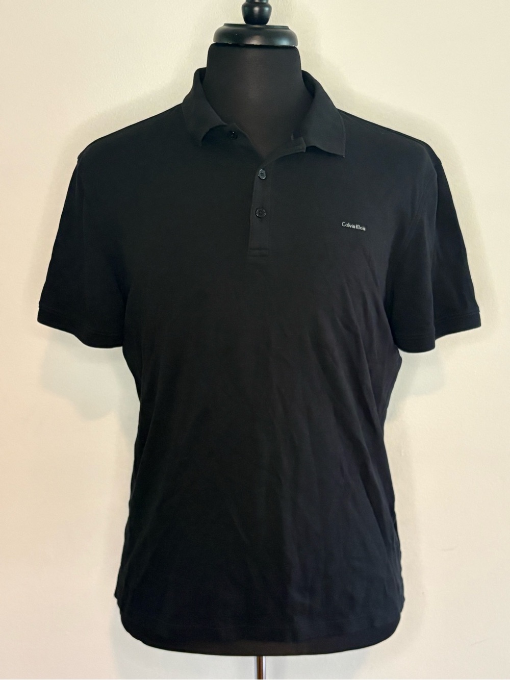 Calvin Klein Liquid Cotton Black Solid Polo Shirt Men’s L Short Sleeve